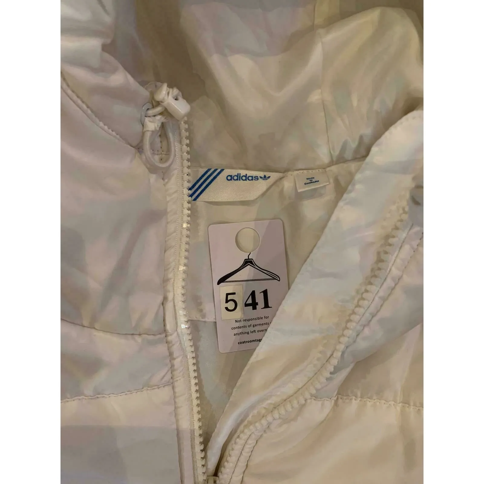 Adidas Women's Coat Jacket Size M Filled Puffer Mock Neck White Logo Zip
