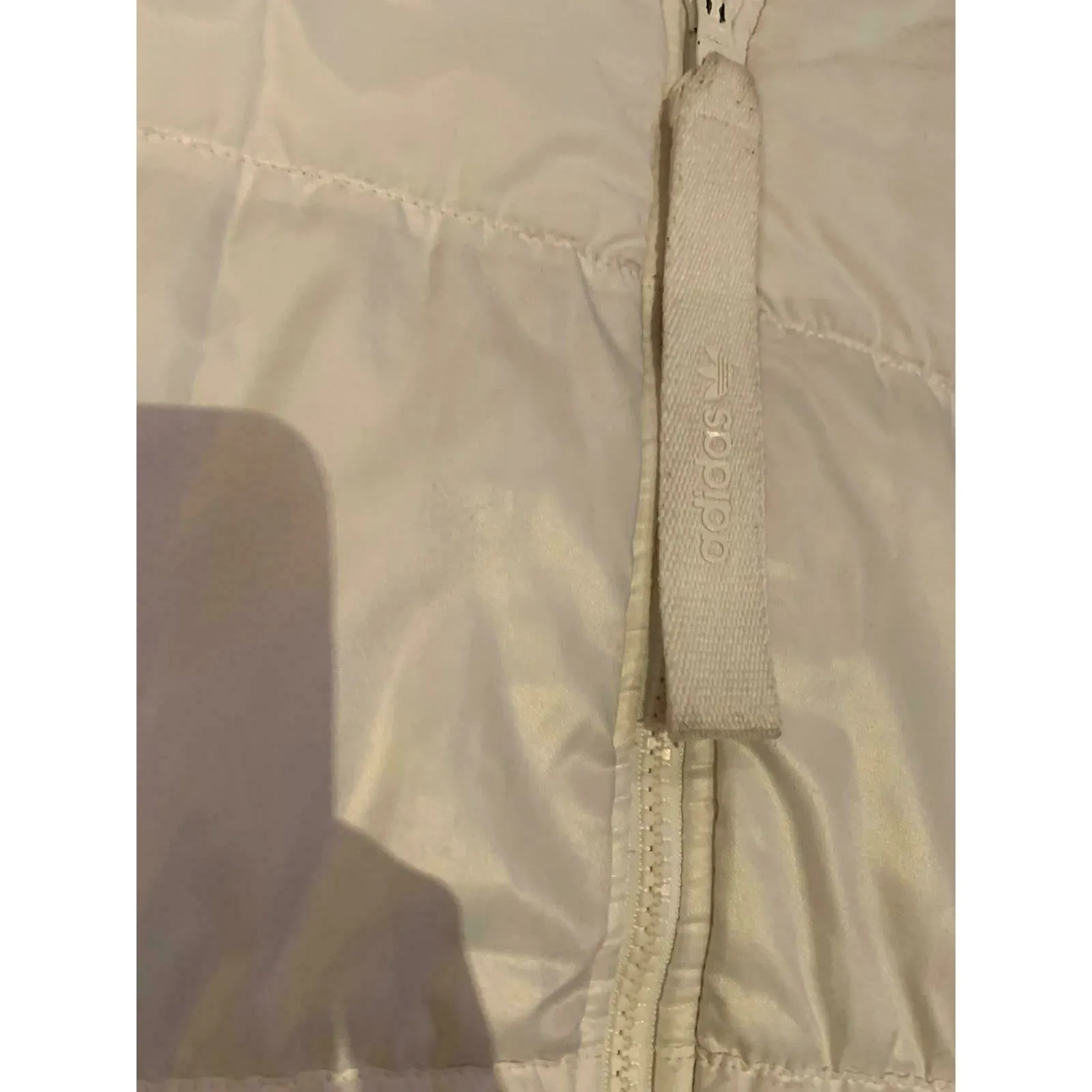 Adidas Women's Coat Jacket Size M Filled Puffer Mock Neck White Logo Zip