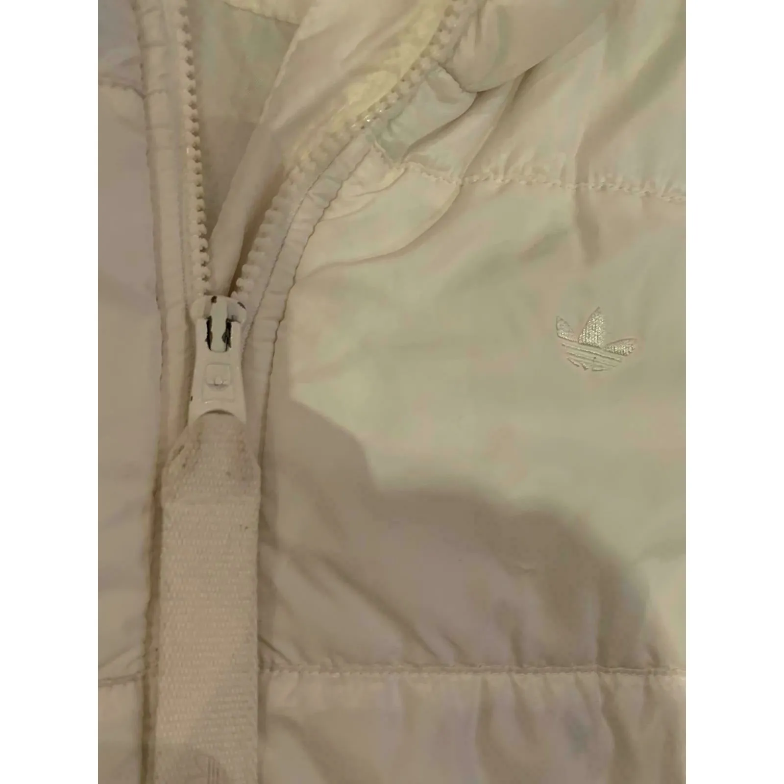 Adidas Women's Coat Jacket Size M Filled Puffer Mock Neck White Logo Zip