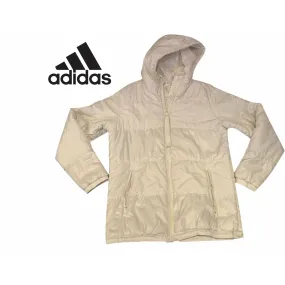 Adidas Women's Coat Jacket Size M Filled Puffer Mock Neck White Logo Zip