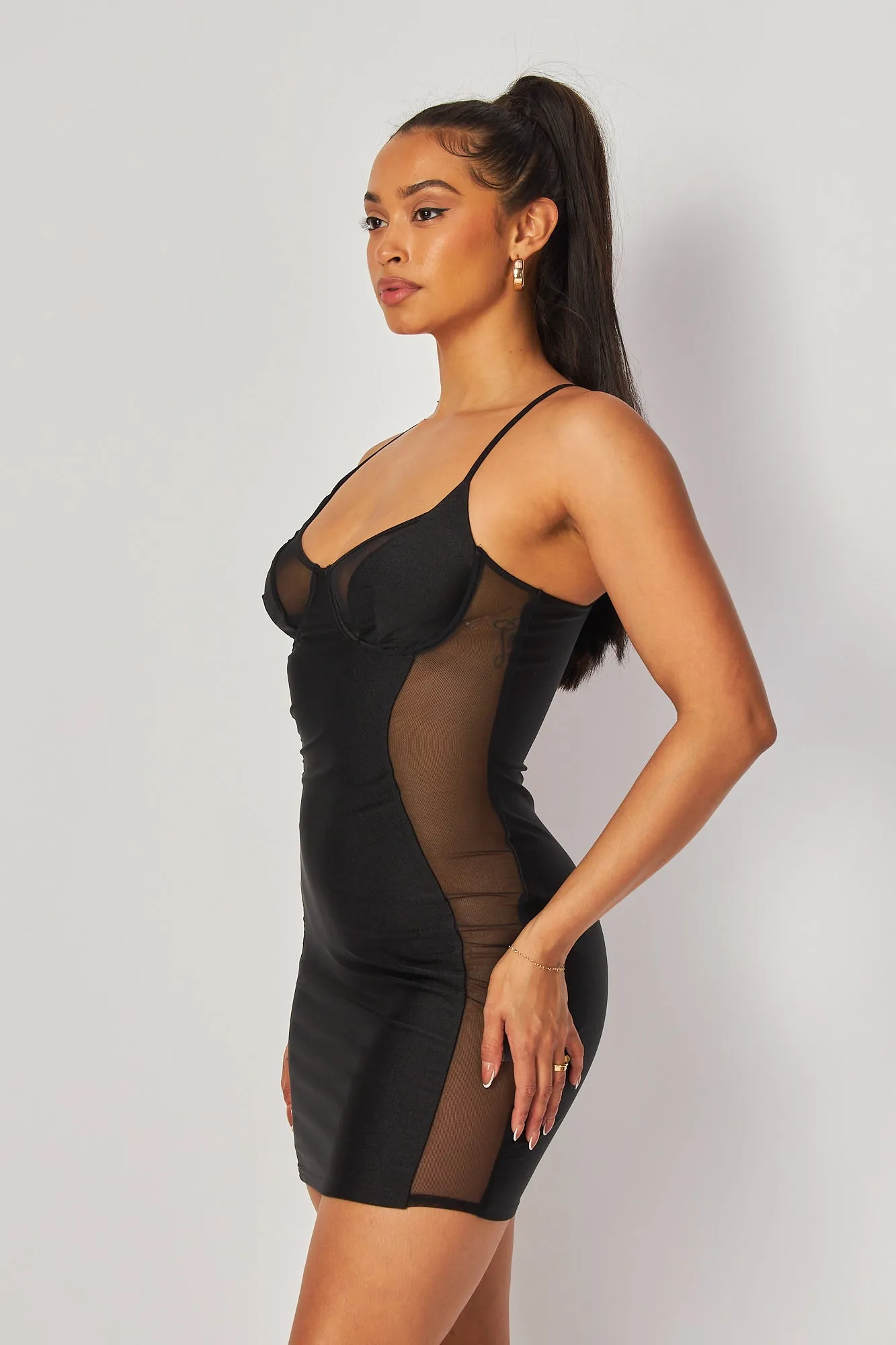 Amber Sleeveless Mesh Contrast Bodycon Mini Dress