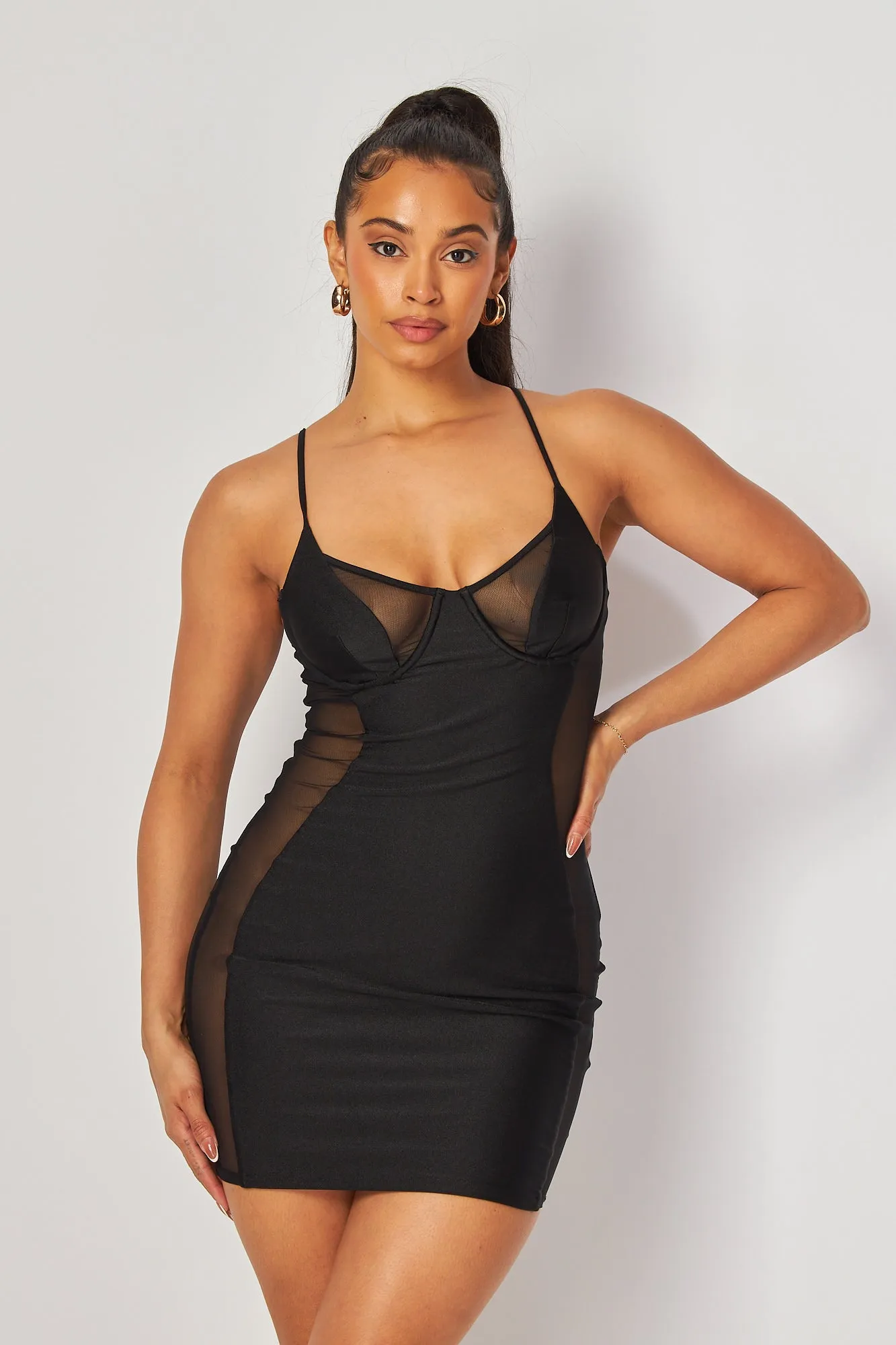 Amber Sleeveless Mesh Contrast Bodycon Mini Dress
