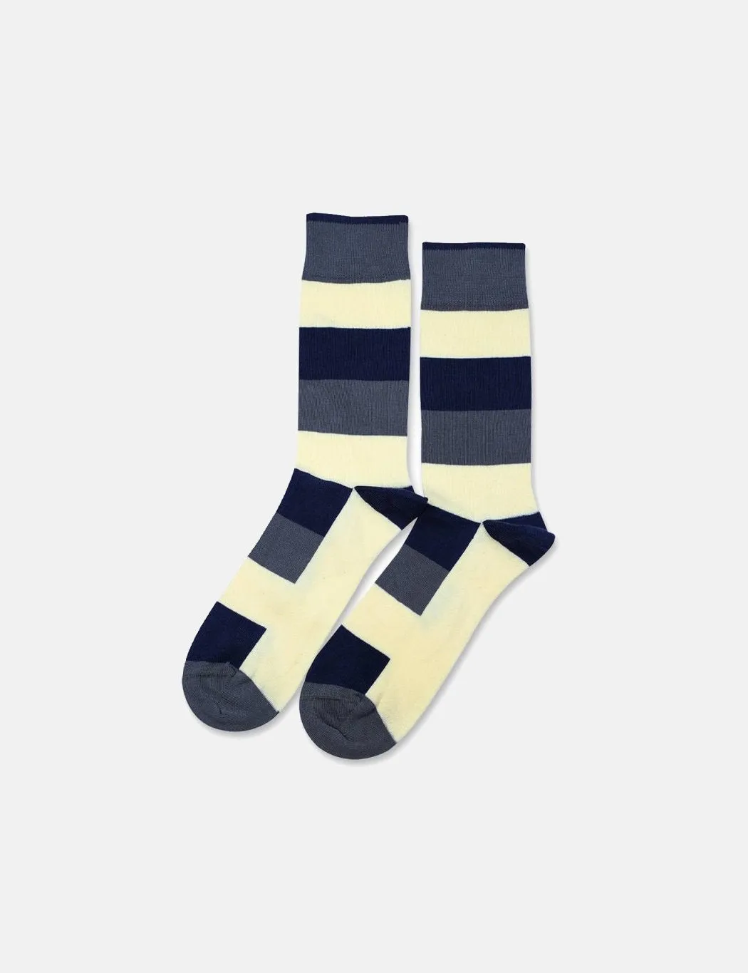 Democratique Originals Heavy Stripe Socks - Army Green/Pale Yellow/Shaded Blue