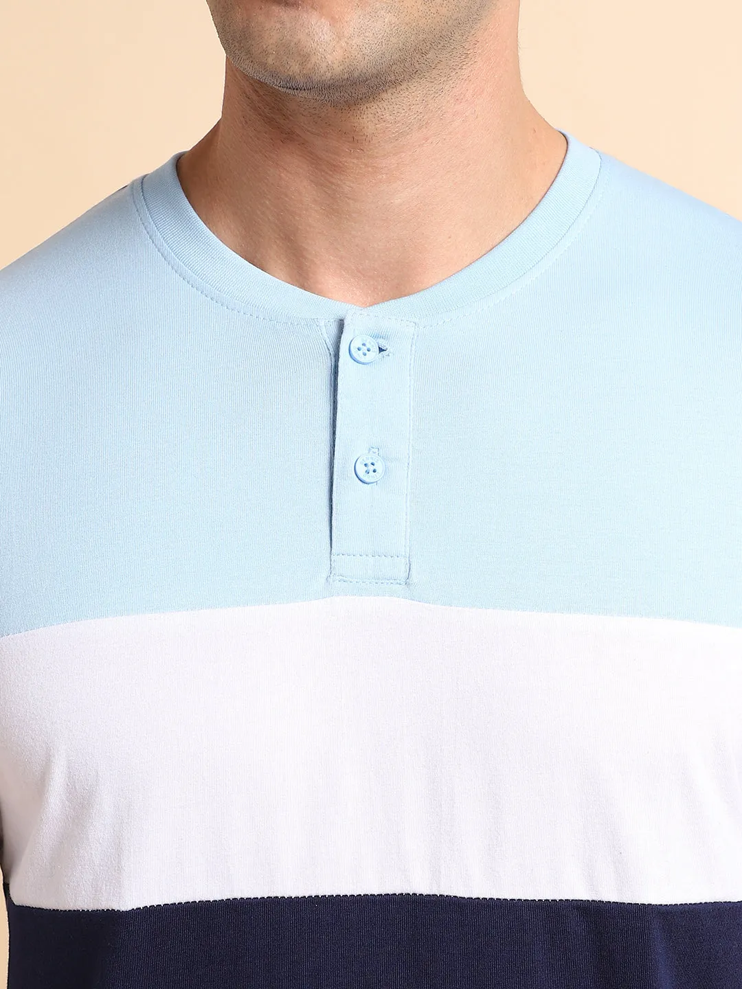 Dennis Lingo Colourblocked Henley Neck Pure Cotton Slim Fit T-shirt