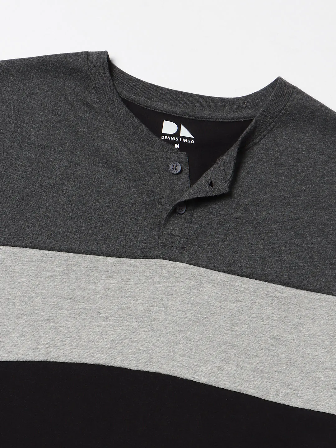 Dennis Lingo Colourblocked Henley Neck Slim Fit Pure Cotton T-shirt