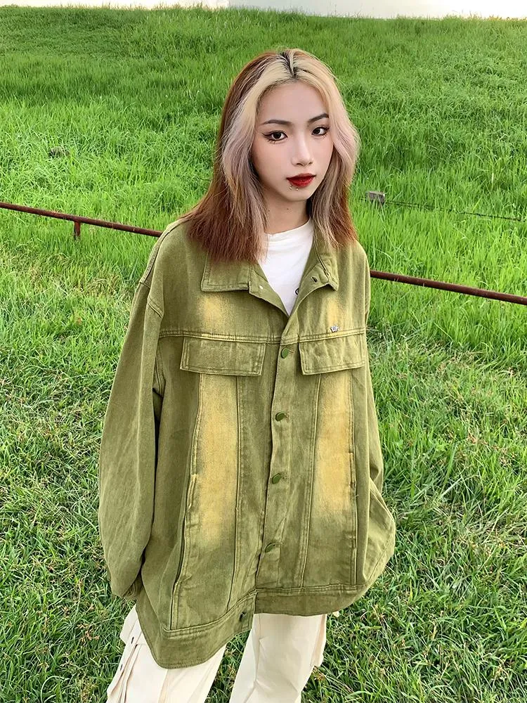 Joskaa Tawaaiw Denim Coat Women Long Sleeve Korean Style Y2K Autumn Spring Black Jaket Jeans Woman Tops Lady Outerwear Vintage 2024