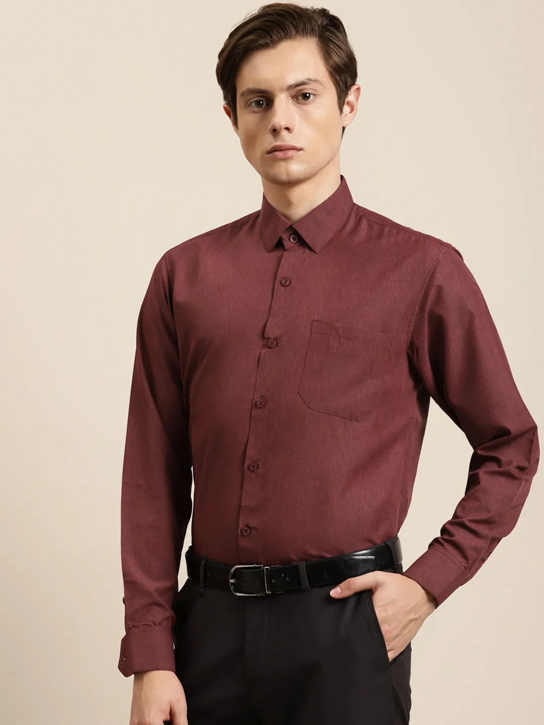 Men's Cotton Maroon Classic Shirt - Sojanya