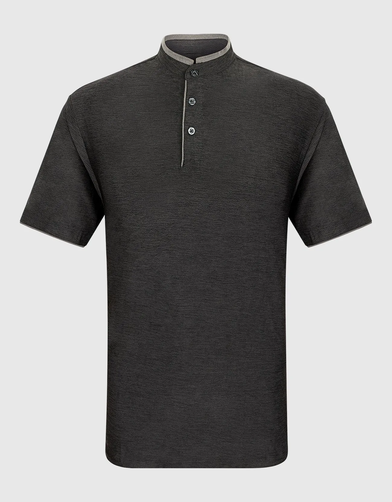 Men's Short Sleeve Henley Polo Shirt with Contrast-Trim