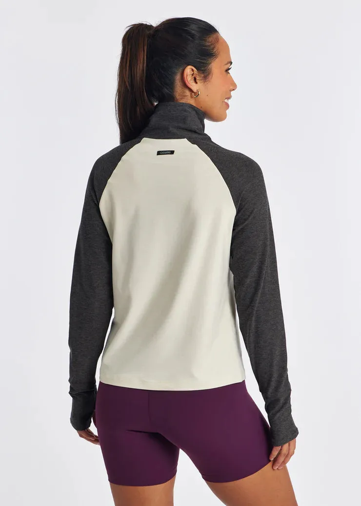 Oiselle | Lux Half Zip | Women's | Ivory/Robin