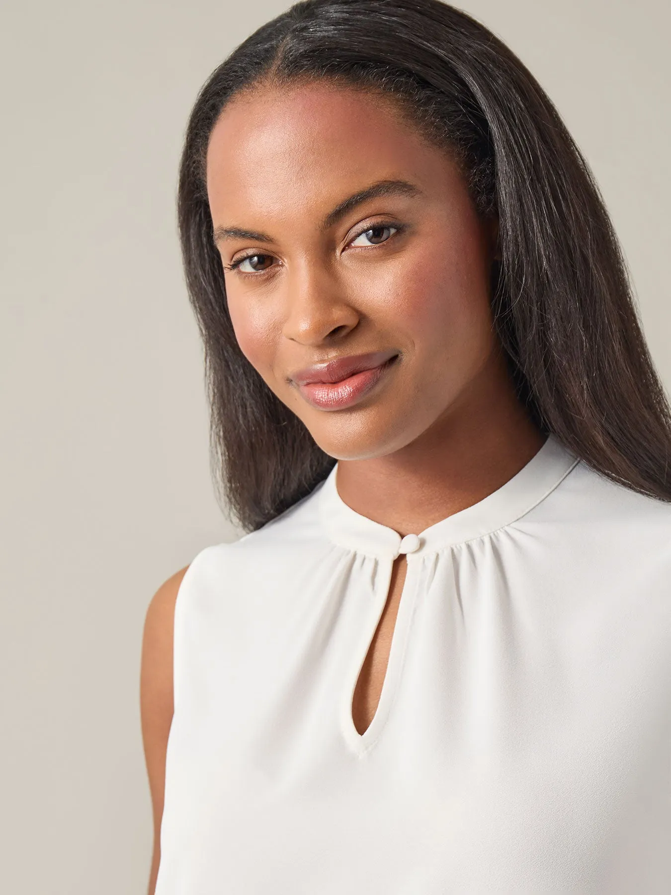 Petite Sleeveless Keyhole Blouse, Solid Crepe