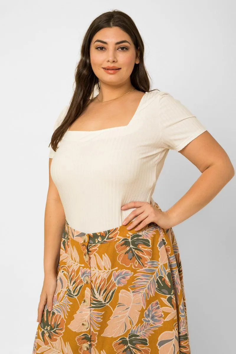 Plus Short Sleeve Square Neck Bodysuit