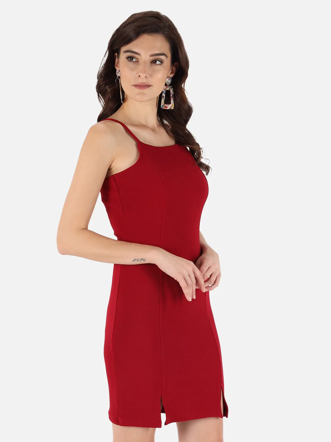 Red Double Slit Bodycon Dress