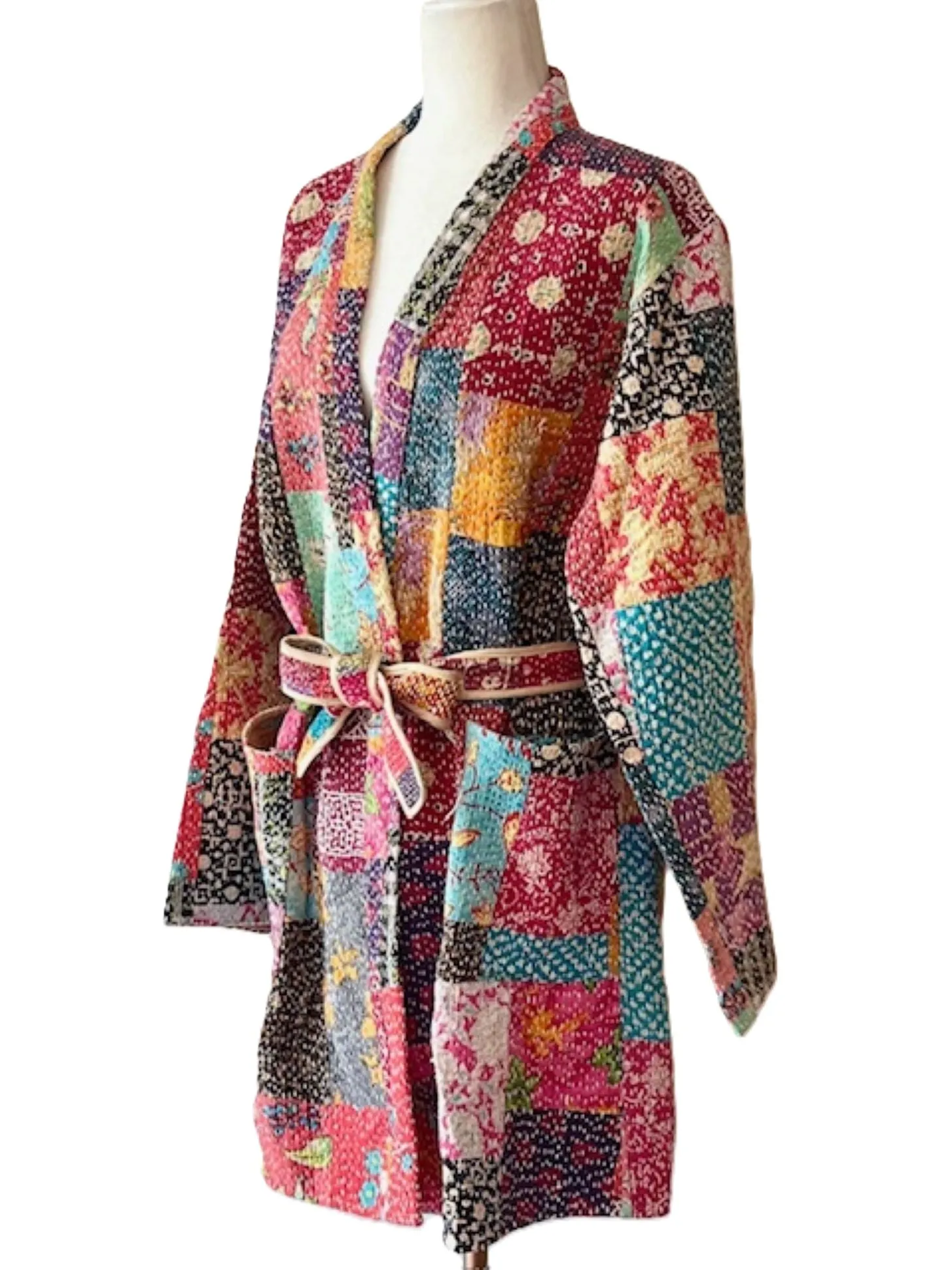 Specialty Collection: Refined, Patchwork Quilted Short Jacket. Fully Reversible.(Purple)