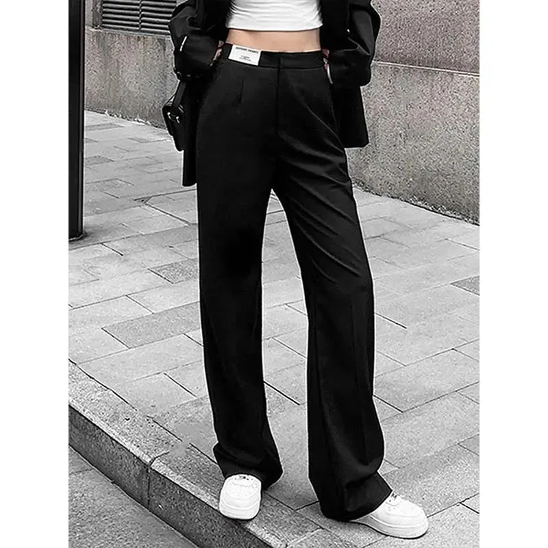 TAVIMART  -  Office Blazer Pants For Woman High Waist Straight Trousers Women Pockets Casual Full Length Pants High Sense Ladies Fashion New