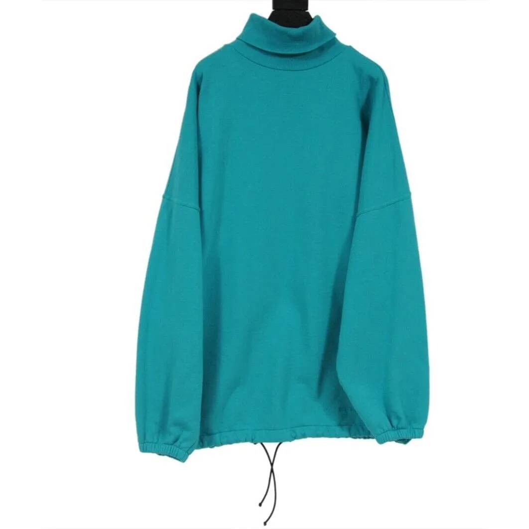 Turtleneck Sweater Jacket Aqua Blue Cotton Oversized Parka
