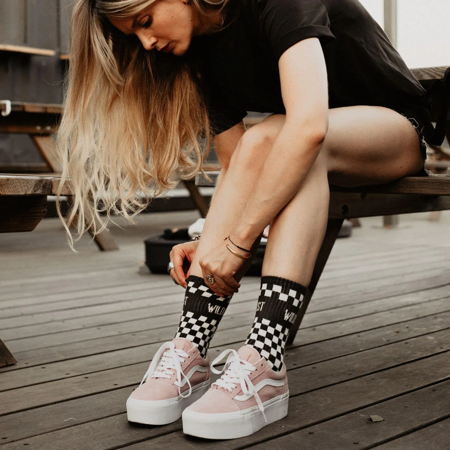 Wildust Sisters Checkerboard Grey Socks