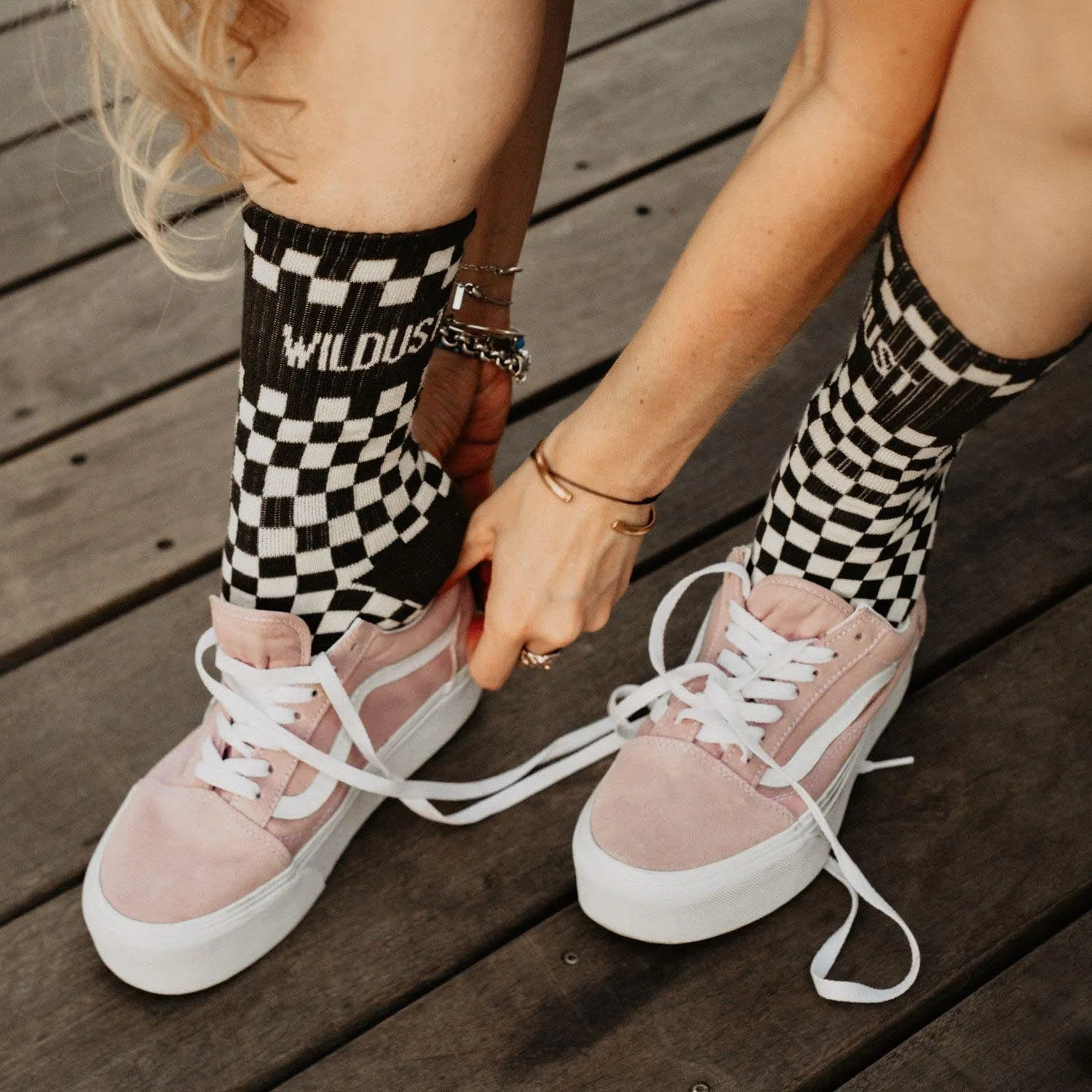 Wildust Sisters Checkerboard Grey Socks