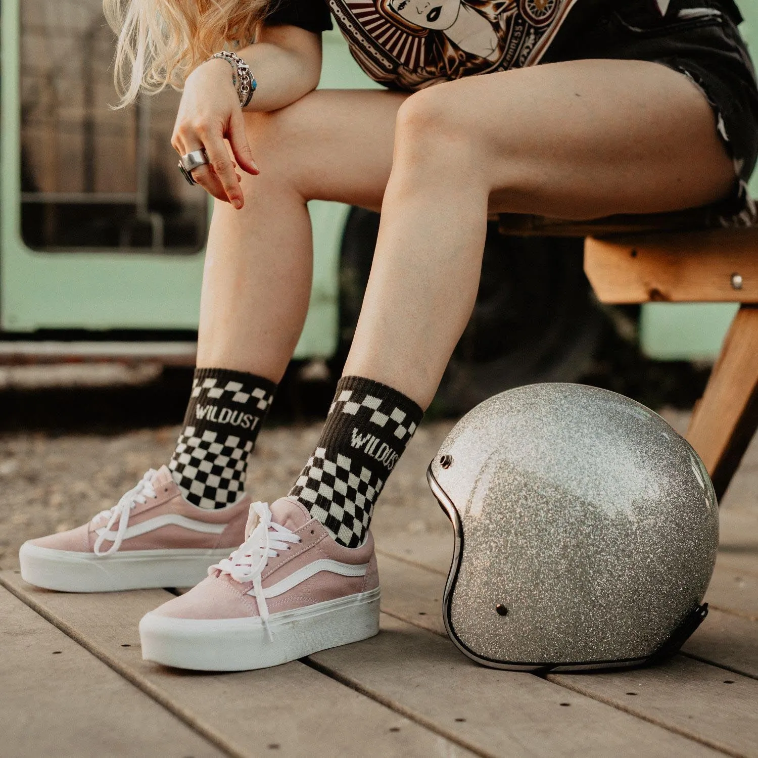 Wildust Sisters Checkerboard Grey Socks