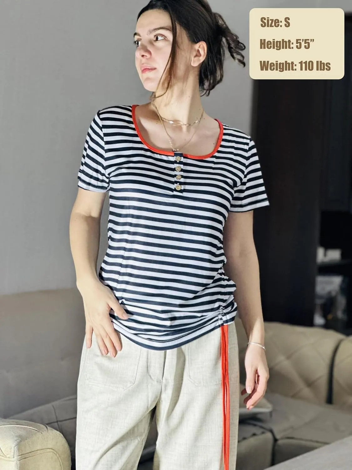 Womens Tops Short Sleeve Summer Henley Shirts