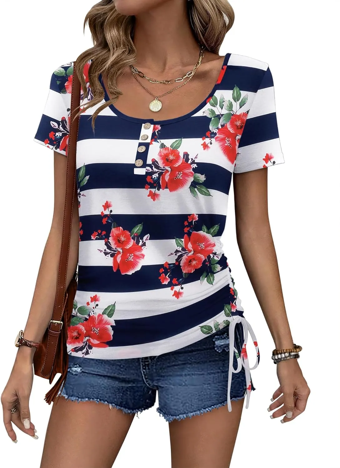 Womens Tops Short Sleeve Summer Henley Shirts